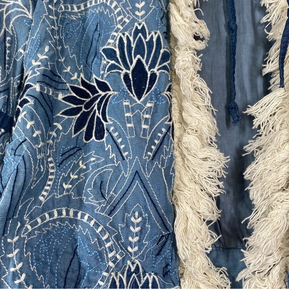 Zara Blue Embroidered Open Front Fringe Jacket Size S Whimsical Artsy Festival - Picture 8 of 16